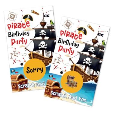 Imagem de JMYROG Pacote com 50 raspadinhas com tema de festa de aniversário pirata, raspadinhas de menino pirata para jogos de festa de aniversário, bilhetes de sorteio de tesouro para jogos em grupo, atividade