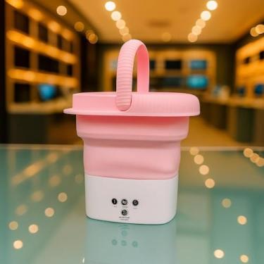 Imagem de Mini Maquina de Lavar Portatil，Tanquinho de Lavar Roupa 110/220v,Capacidade de 8 Litros，Com Uma AlçA，PortáTil e DobráVel，Adequado para Lavar Roupa íNtima(rosa)
