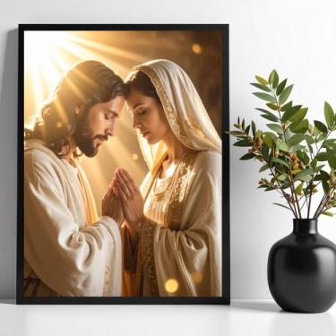 Imagem de Quadro Decorativo Jesus E Maria Orando 45X34Cm - Com Vidro - Quadros O