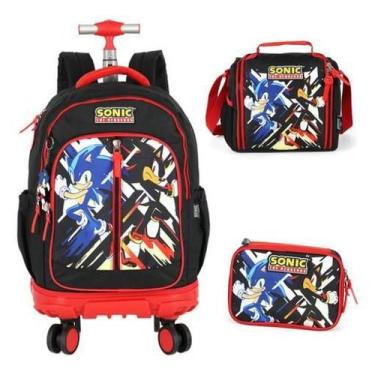Imagem de Kit Mochila Rodinhas 360 Lancheira Estojo Sonic - Luxcel