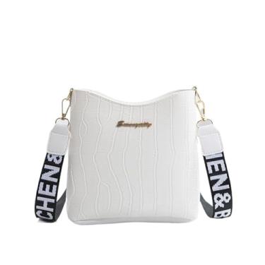 Imagem de Bolsas transversais femininas de ombro médio Handabgs Vegan PU Hobo Bolsas Satchel com alça de guitarra, Branco, 7.28in x 6.69in x 7in, Branca