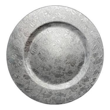 Imagem de Sousplat Prateado Plástico Relevo Design Floral 33 X 33 - Vacheron