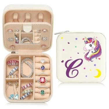 Imagem de Caixa de joias de viagem organizadora para presentes pequena fofa personalizada presente de aniversário natal para filha anel colar brinco caixa organizadora branca letra A-Z