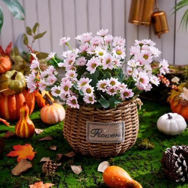 Imagem de 5 peças Funsdecor para mães, flores artificiais para mães do pôr do sol ao ar livre – Resistente a UV, impermeável, à prova de vento, margarida falsa de outono com eucalipto, decoração ao ar livre