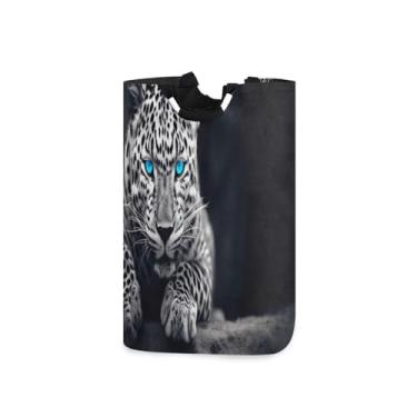 Imagem de Blueangle Cesto de roupa suja dobrável de olhos azuis com alças – Saco de cesto de roupa suja dobrável à prova d'água | Solução de armazenamento de roupas que economiza espaço para dormitório