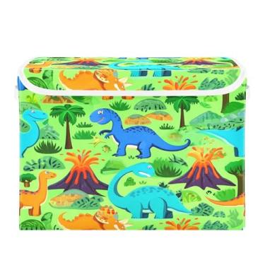 Imagem de SEHANY Cestas de armazenamento engraçadas de dinossauro com tampas, organizador de caixa de armazenamento dobrável, caixas de armazenamento de armário de tecido para roupas cobertor de escritório