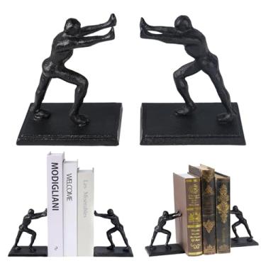 Imagem de Extremidades de livro decorativas masculinas, ferro fundido empurrando em forma de pessoa para livros pesados, suportes de livros para prateleiras decorativas, decorações de prateleira criativas para
