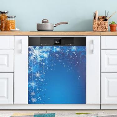 Imagem de ATTX Capa magnética para lava-louças flocos de neve e estrelas, 58,4 cm C x 66 cm A decoração da capa da máquina de lavar louça, decalques de armário doméstico eletrodomésticos adesivos #167