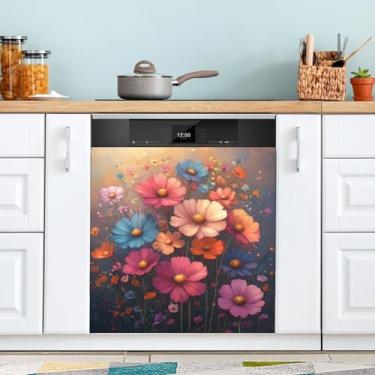 Imagem de ATTX Capa de ímã para máquina de lavar louça pintura margaridas, 58,4 cm C x 66 cm A decoração da capa da máquina de lavar louça, decalques de armário doméstico eletrodomésticos adesivos #10