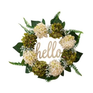 Imagem de UGPLM Grinalda de folhas verdes de hortênsia, guirlanda de flores de 20 polegadas, pingente de parede, moda decorativa, pendurado, porta frontal, guirlanda