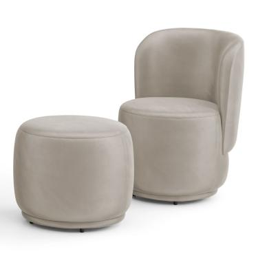 Imagem de Poltrona Decorativa Com Puff Orgânico Molly Veludo Bege - Desk Design