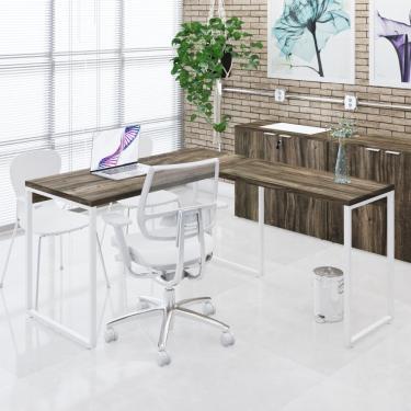 Imagem de Mesa Em L Office 135x150x75cm Kuadra Carvalho Dark - Est.branca