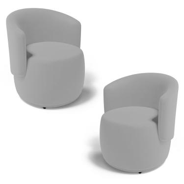 Imagem de Kit 02 Poltronas Decorativas Aisha Orgânica Veludo Cinza Claro - Desk Design