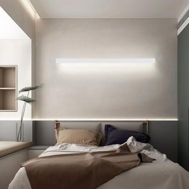 Imagem de Candeeiros de parede LED para interior moderno faixa longa alumínio metal arandelas de parede design curvo minimalista luminárias de quarto para sala de estar corredor restaurante (luz branca branca