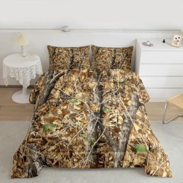 Imagem de Feelyou Conjunto de edredom ocidental para todas as estações, galhos de árvores, conjunto de cama com 2 fronhas, folhas de outono, Queen, caça, camuflagem, decoração de quarto, tema floresta, edredom
