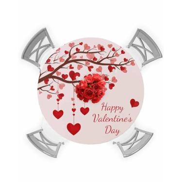 Imagem de Toalha de mesa redonda para o dia dos namorados com elástico feliz dia dos namorados toalha de mesa com ramo de árvore de coração para cozinha, decoração de dia dos namorados, impermeável, serve para