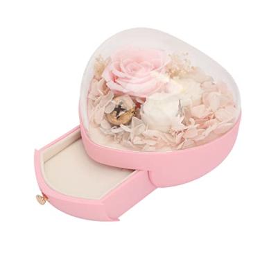 Imagem de Caixa de joias com flores preservadas em formato de coração, colar elegante, organizador de armazenamento de anéis para mulheres, meninas, casamento, presente de dia dos (Rosa)