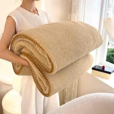 Imagem de Manta de lã cobertor feminino masculino para cama adulto casal solteiro para sofá inverno xale de lã dupla face grosso e quente inverno macio e confortável (marrom, 200 x 230 cm)