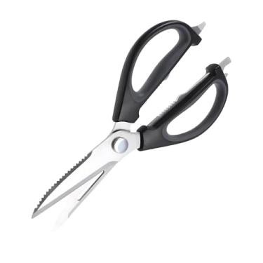 Imagem de Kit Tesouras Culinárias Inox 2 em 1, Aço Inoxidável e Plástico ABS, 20cm, Multiuso para Cozinha, com Trava e Quebrador de Nozes, Preto