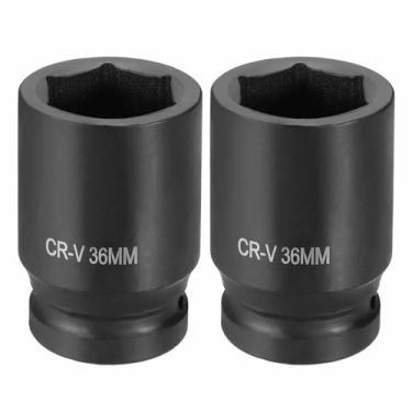 Imagem de HARFINGTON 2 soquetes de impacto de 6 pontos 2,5 cm soquete métrico de 36 mm CR-V soquete sextavado de eixo de aço para reparo de porcas de eixo de máquina, preto