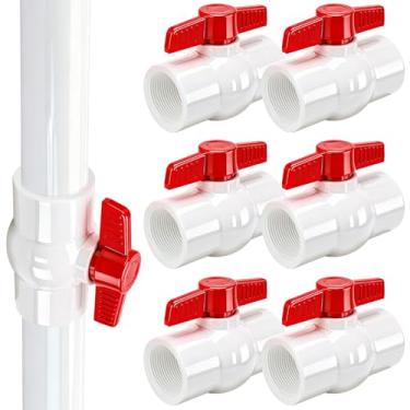 Imagem de YADIAN Pacote com 6 válvulas esféricas de PVC 5 cm rosqueadas (NPT), válvula de fechamento de tubulação de água SCH40 com alça em T, válvula de controle de plástico de 5 cm para projeto de água