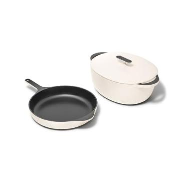 Imagem de Caraway Duo de ferro fundido esmaltado de 4 peças - frigideira de 30,5 cm, forno holandês de 8,5 litros com tampa e organizador de armazenamento - revestimento esmaltado de 3 camadas não tóxico - sem