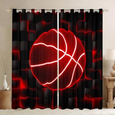 Imagem de Feelyou Cortinas de basquete para quarto e sala de estar (2 painéis, 132 x 213 cm) para jogos, esportes, 30%-50%, cortinas blackout vermelhas e pretas, cortinas de escurecimento geométricas, favo de