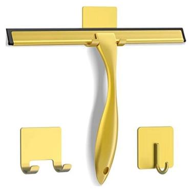 Imagem de Rodo de chuveiro de aço inoxidável para portas de chuveiro com 2 ganchos adesivos 25,4 cm dourado, 25,4 x 18,3 cm