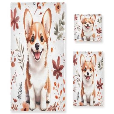 Imagem de xigua Conjunto de toalhas de banheiro de cachorro fofo absorvente macio 3 peças toalha de banho toalha de mão toalhas decorativas para banheiro, academia, hotel, praia, piscina