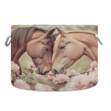 Imagem de WELLDAY Cesta de corda de algodão cavalos amizade cesta de lavanderia bebê para sala de estar, lavanderia, berçário, travesseiros, decoração de casa