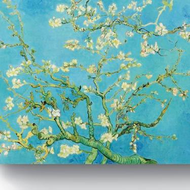 Imagem de Quadro Decorativo Van Gogh, Flor de Amendoeira em Azul e Branco, 50x40 cm Pintura Artística em Tela