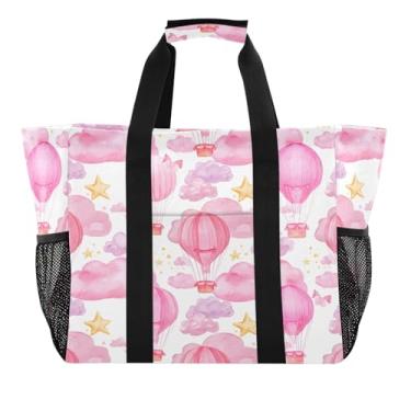 Imagem de Kigai Sacolas de mercearia reutilizáveis, balões de ar quente, grande, sacola de compras resistente à água, bolsa de piscina dobrável para roupas, sapatos e piqueniques