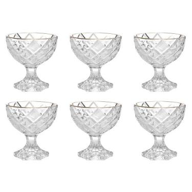 Imagem de Conjunto de 6 Taças de Sobremesa de Vidro Deli Diamond com Fio de Ouro