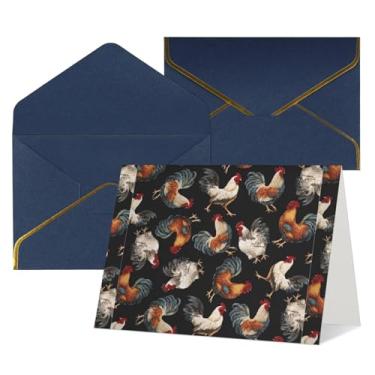 Imagem de SKKNT Cartões de felicitações com estampa de galos franceses para todas as ocasiões, convites de festa de aniversário de casamento, 12,7 x 15,2 cm