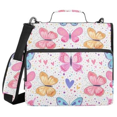 Imagem de Burbuja Pasta de fichário de borboletas coloridas com zíper com 3 anéis com lixa expansível e alça de ombro para laptop de 13 polegadas, vários bolsos para trabalho de escritório