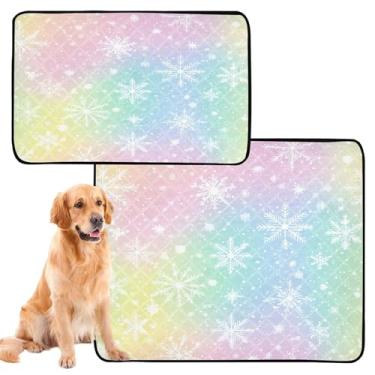 Imagem de CEBUGI Almofadas de xixi laváveis para cães, pacote com 2, almofadas impermeáveis para filhotes de cachorro, antiderrapante, à prova de vazamento, para cama de cercadinho, fundo gradiente arco-íris