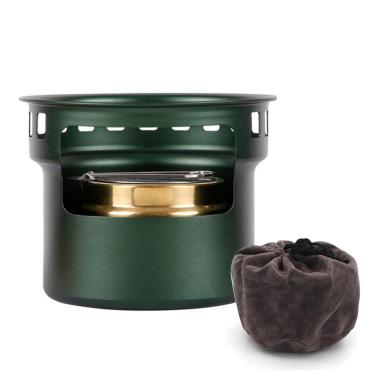 Imagem de TARSHYRY Mini Fogão a Alumínio de Alumínio, Fogão Portátil de Acampamento de álcool Com Stand e Saco de Armazenamento para Mochila café Ao Ar Livre de Emergência (Verde escuro)