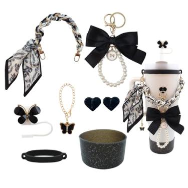 Imagem de Conjunto de acessórios Stanley Cup para copo de 1,134 g e 850 g, incluindo alça de alça de garrafa de água, chaveiro de laço, anel de copo, botas de silicone brilhante, topo de palha de borboleta