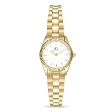 Imagem de Relógio feminino Celeste Gold mini dourado com bisel canelado Saint Germain-Feminino