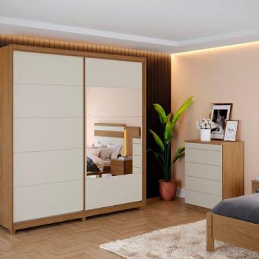 Imagem de Guarda-roupa Casal 2 Portas com Espelho 4 Gavetas 100% Mdf Vilage - Mó