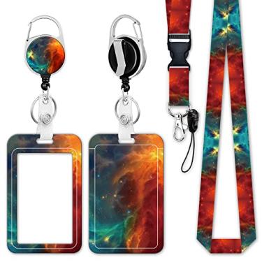 Imagem de Suporte de crachá de identificação com cordão de separação, clipe retrátil de carretel de crachá de nebulosa para enfermeira, professora, aluno, cordão de identificação, protetor de identificação vertical, clipes de crachá para mulheres e homens