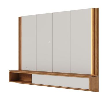 Imagem de Painel Tv 75 Pol 180cm Bancada Suspensa Ripado Led Duda C04 - D'rossi Cor Off White Matte E Freijó