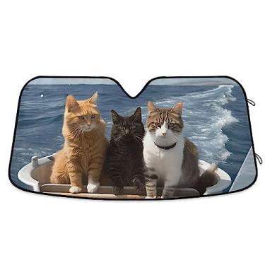 Imagem de Três gatos náuticos a bordo do para-brisa do carro, para-sol do para-brisa dianteiro, protetor solar do protetor solar do carro