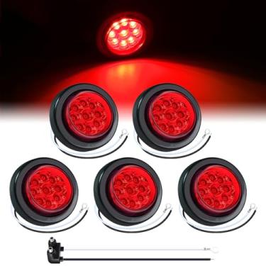 Imagem de TMH 5 peças de luzes de LED vermelhas redondas de 5 cm com refletores de folga Pigtail Lights/w luz de marcador lateral à prova d'água selada de borracha para trailer de caminhão (pacote com 5) 12V CC
