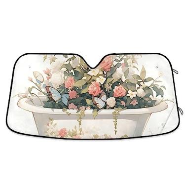 Imagem de Viseira de sol para banheira borboleta de flores vintage para para-brisas de carro, persianas de carro para janelas dianteiras, protetor solar de carro, acessórios de verão de carro
