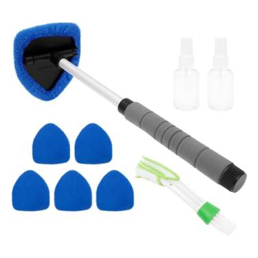 Imagem de Limpador de janela de carro com alça telescópica Limpador de para-brisa rotativo de 180 graus com 6 almofadas de microfibra laváveis para escritório e casa