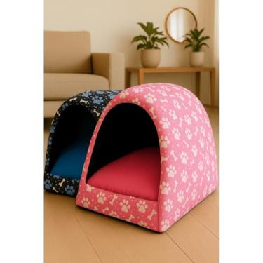 Imagem de Cama Iglu para Cachorro e Gato em Tecido Oxford com Zíper Lavável – Casinha Pet Confortável e Aconchegante(1 Rosa 1 Azul,P)