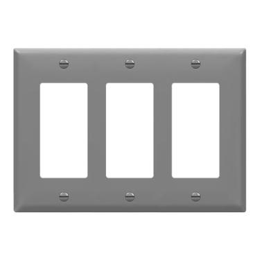 Imagem de ENERLITES Placa de parede decoradora, interruptor de luz ou tampa de tomada de receptáculo, acabamento brilhante, tamanho 3 gangues 11,5 cm A x 16,2 cm C, 8833-GY, cinza
