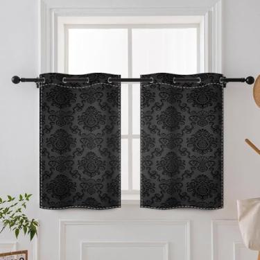 Imagem de DORCEV Cortinas blecaute floral damasco preto vintage clássico padrão floral cortinas de janela estilo tribunal retrô conjuntos de tratamento de janela para sala de estar quarto cozinha cortinas