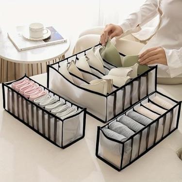 Imagem de 3 divisórias de gaveta de nylon, organizadores de malha respirável com bordas reforçadas para lingerie, meias, roupas íntimas e viagens, preto